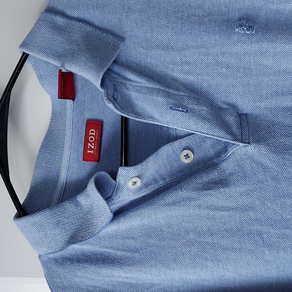 Izod button up short sleeve tee with collar large blue & white - Picture 3 of 11